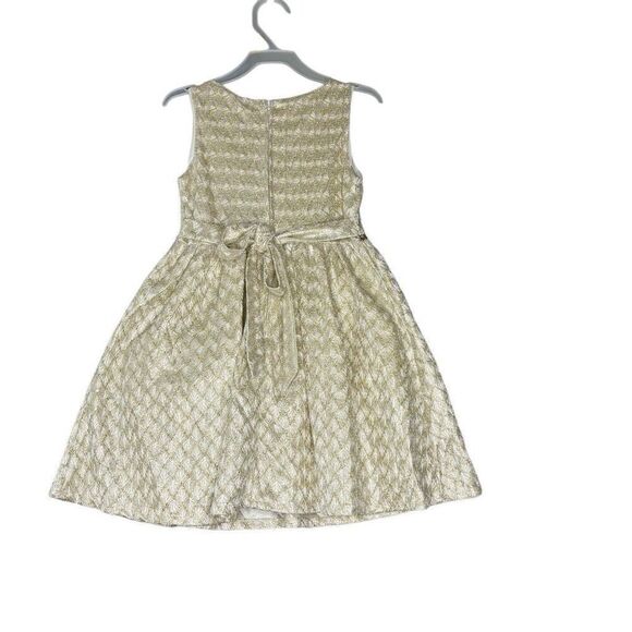 TAHARI Girl Golden Sparkles White Zip Strap Back Shimmer Holiday Dress Size 4 - Picture 4 of 11